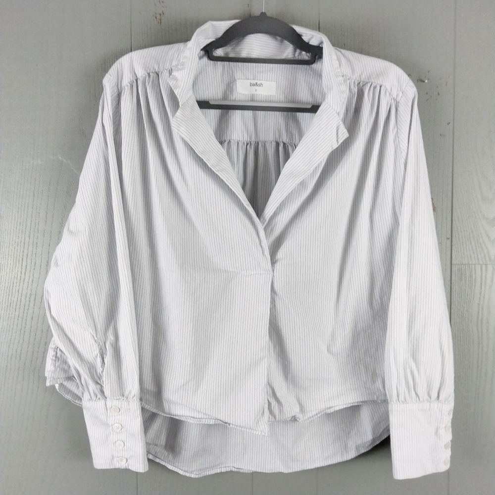 ba&sh Light Blue and White Pinstripe Blouse